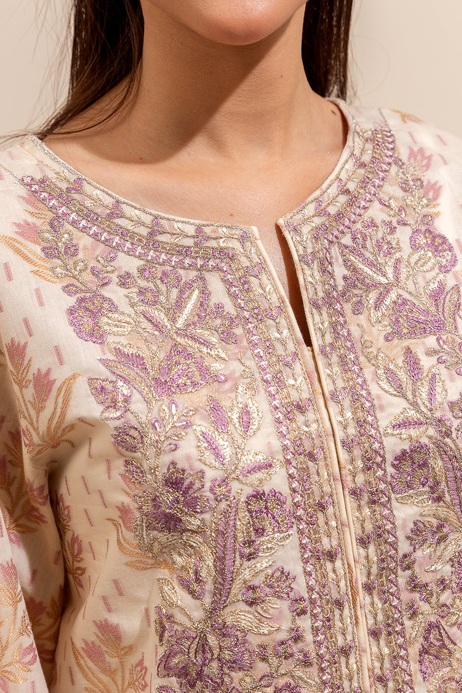 3 PIECE EMBROIDERED JACQUARD SUIT-HEATHER FIELDS (UNSTITCHED)