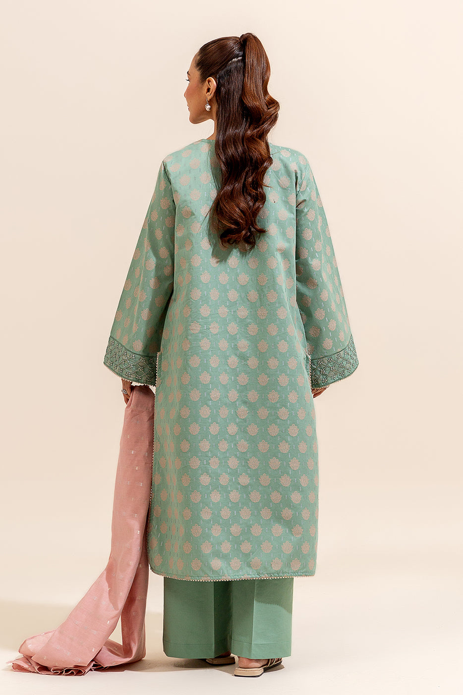 3 PIECE EMBROIDERED JACQUARD SUIT-TURQOISE BLUSH (UNSTITCHED)