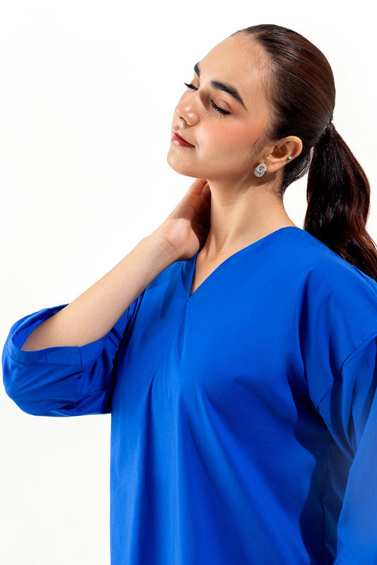 BLUE V NECK BOXY TOP