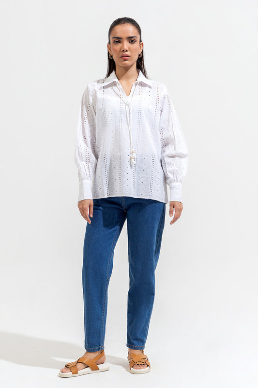 WHITE EMBROIDERED COLLAR SHIRT