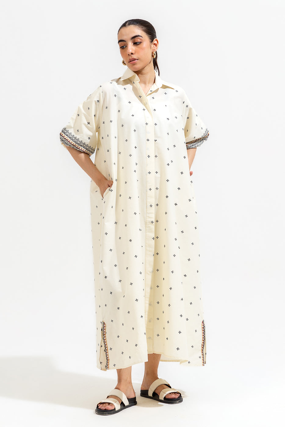 EMBROIDERED BUTTON-THROUGH A LIGN DRESS