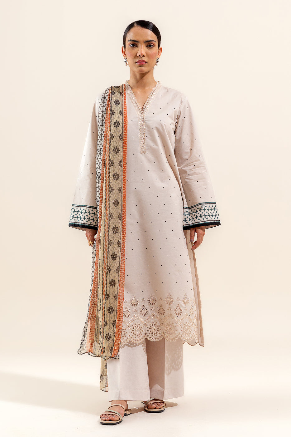 2 PIECE EMBROIDERED LAWN SUIT-MOCHA FROST (UNSTITCHED)