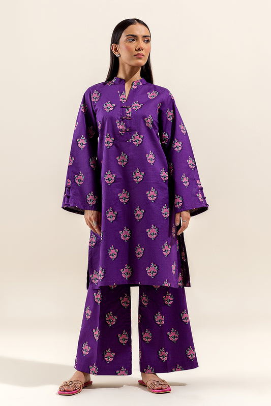 2 PIECE PRINTED LAWN SUIT-FLORA PLUM (UNSTITCHED)