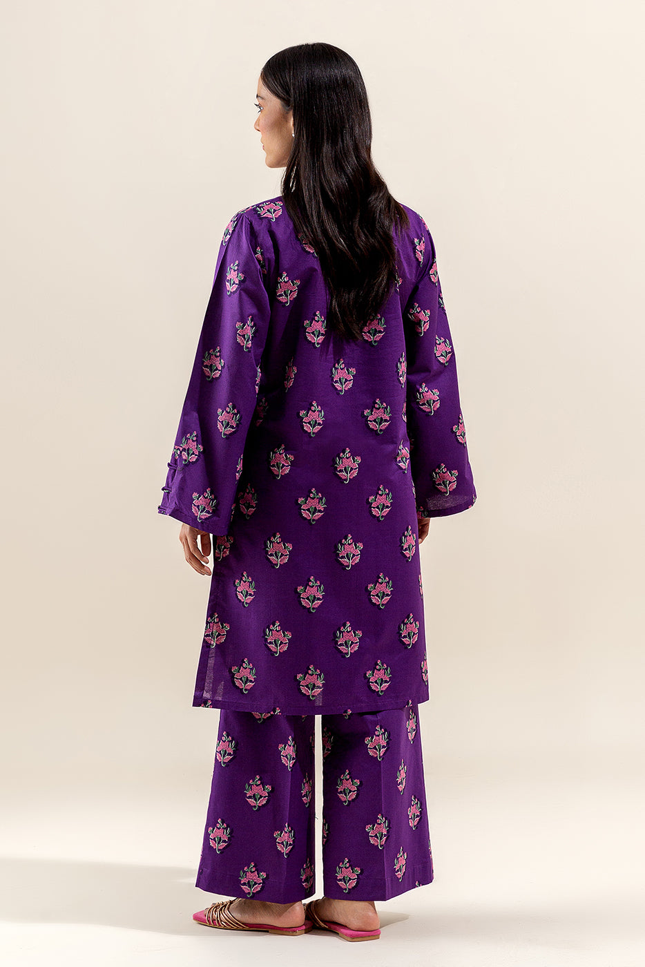 2 PIECE PRINTED LAWN SUIT-FLORA PLUM (UNSTITCHED)