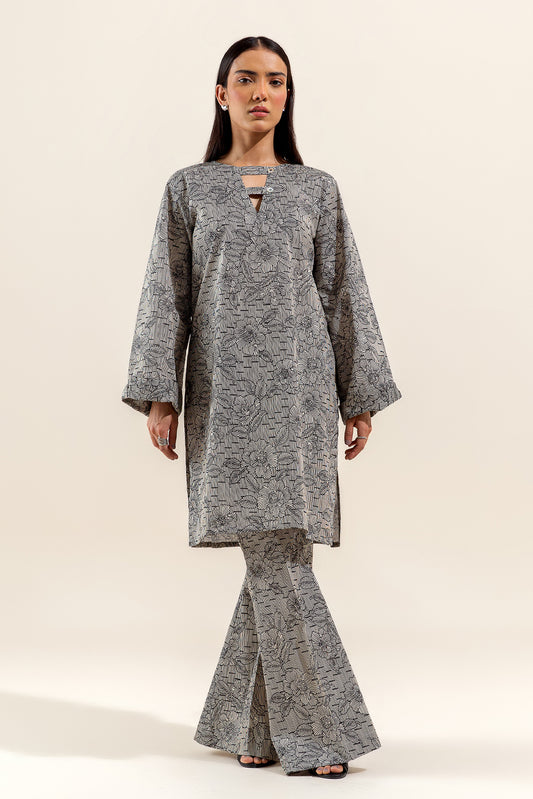 2 PIECE PRINTED LAWN SUIT-BEIGE HUES (UNSTITCHED)