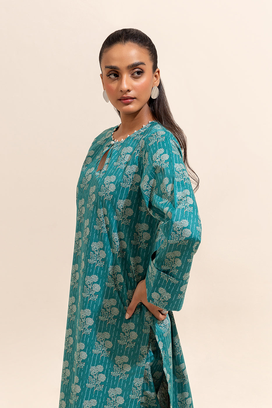2 PIECE PRINTED LAWN SUIT-AVENTURINE ACCENTS (UNSTITCHED)