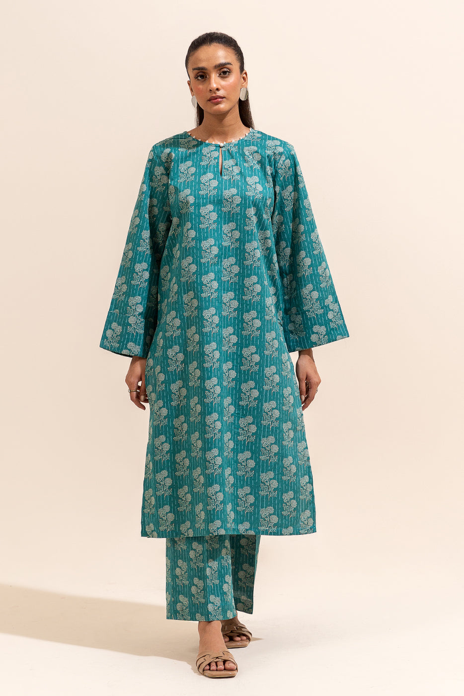 2 PIECE PRINTED LAWN SUIT-AVENTURINE ACCENTS (UNSTITCHED)