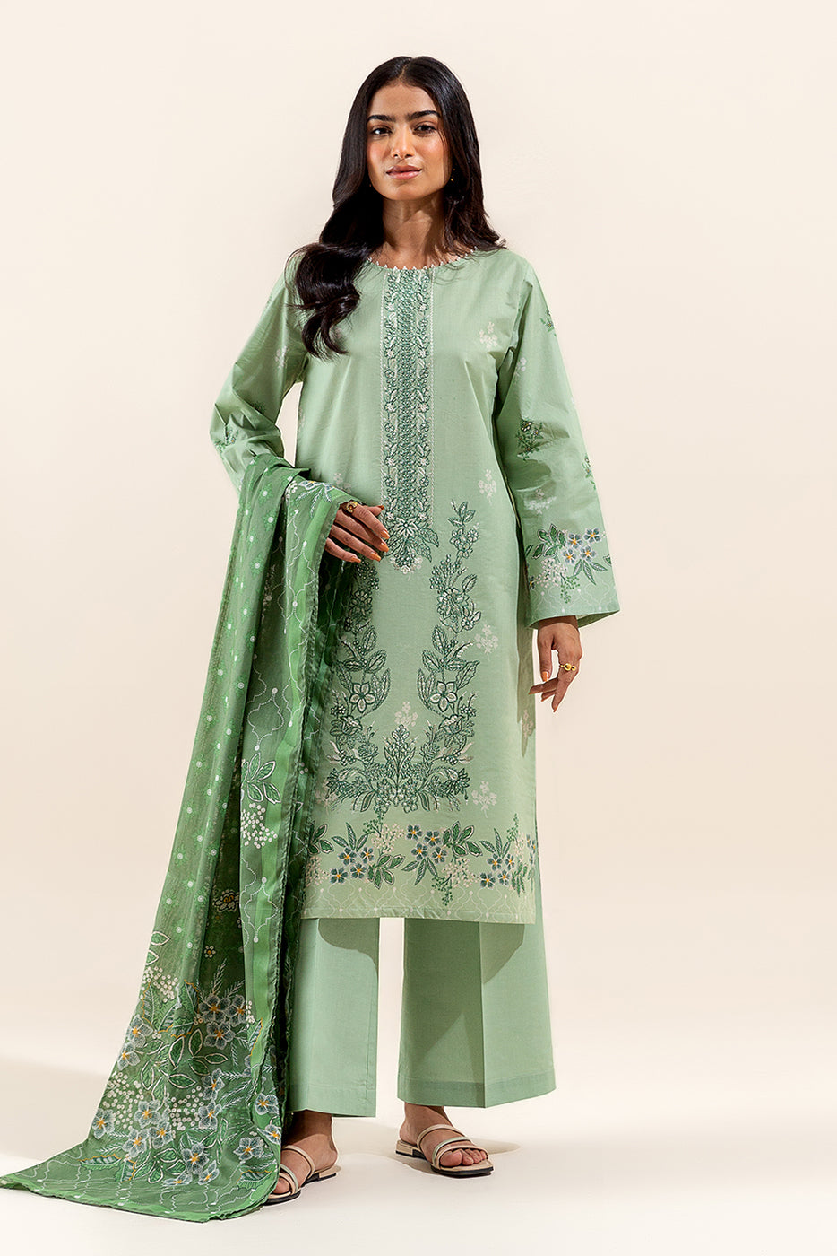 3 PIECE EMBROIDERED LAWN SUIT-FROSTY SPRUCE (UNSTITCHED)