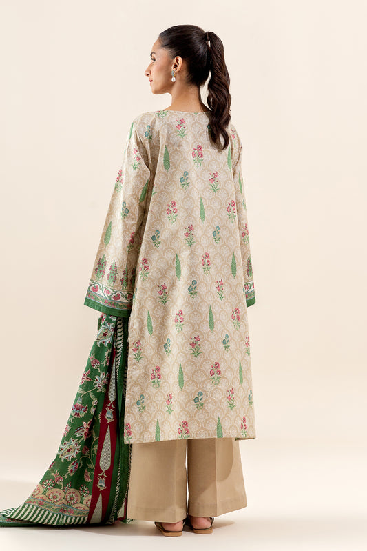 3 PIECE EMBROIDERED LAWN SUIT-CREWEL BEIGE (UNSTITCHED)