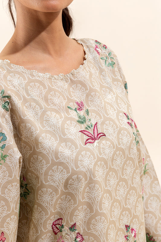 3 PIECE EMBROIDERED LAWN SUIT-CREWEL BEIGE (UNSTITCHED)