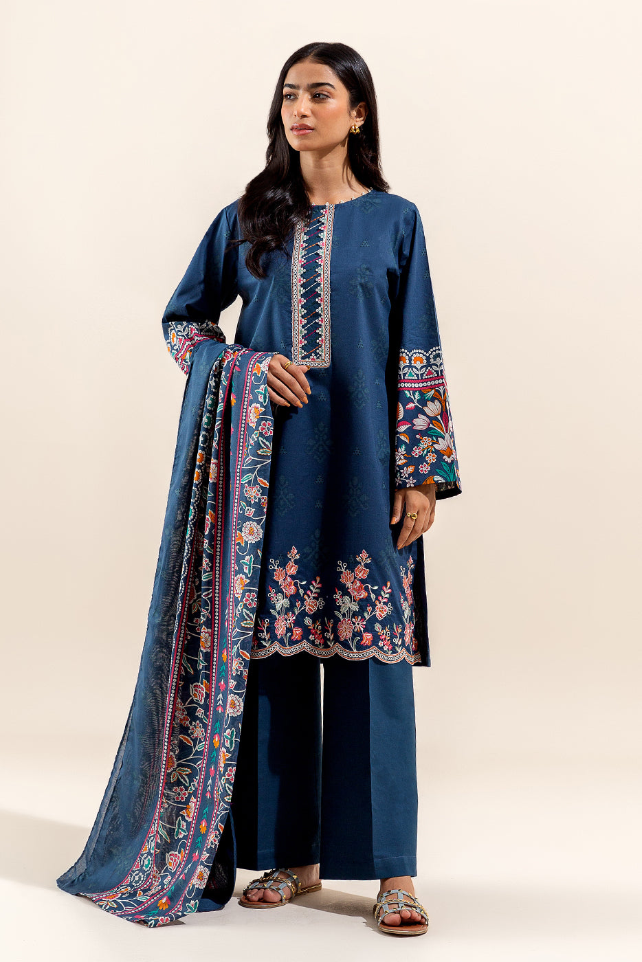 3 PIECE EMBROIDERED LAWN SUIT-DENIM BLOOM (UNSTITCHED)