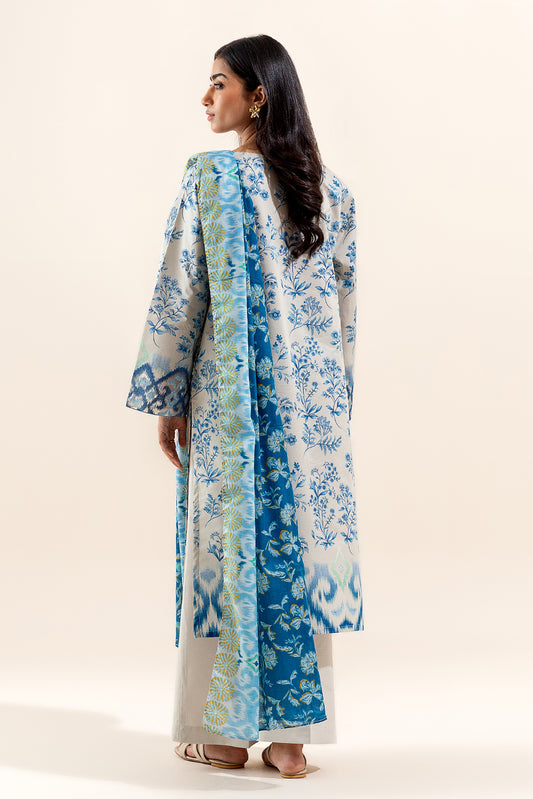 3 PIECE EMBROIDERED LAWN SUIT-BLUE FROST (UNSTITCHED)
