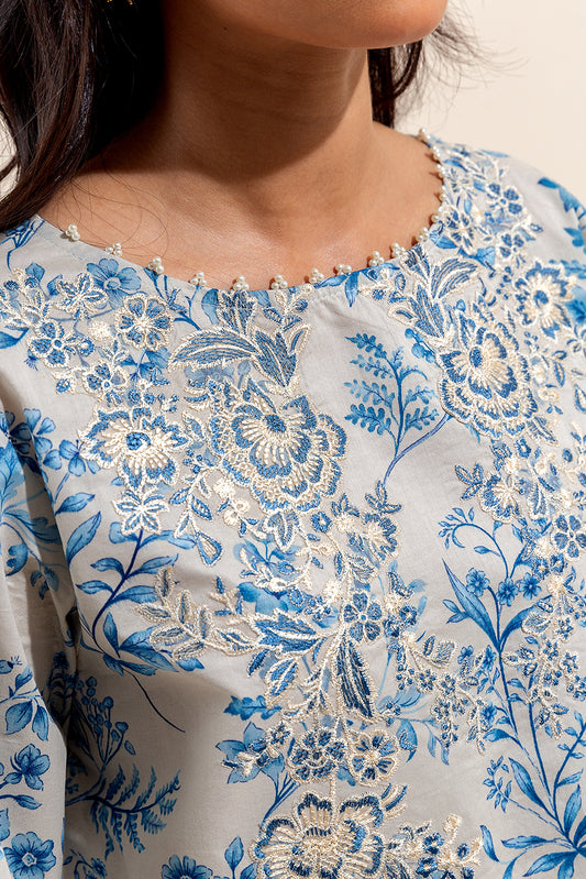 3 PIECE EMBROIDERED LAWN SUIT-BLUE FROST (UNSTITCHED)