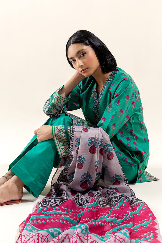 3 PIECE PRINTED LAWN SUIT-BASIL GREEN (UNSTITCHED)