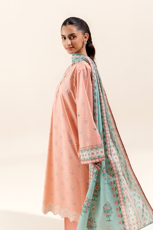 3 PIECE EMBROIDERED LAWN SUIT-SALMON VERVE (UNSTITCHED)