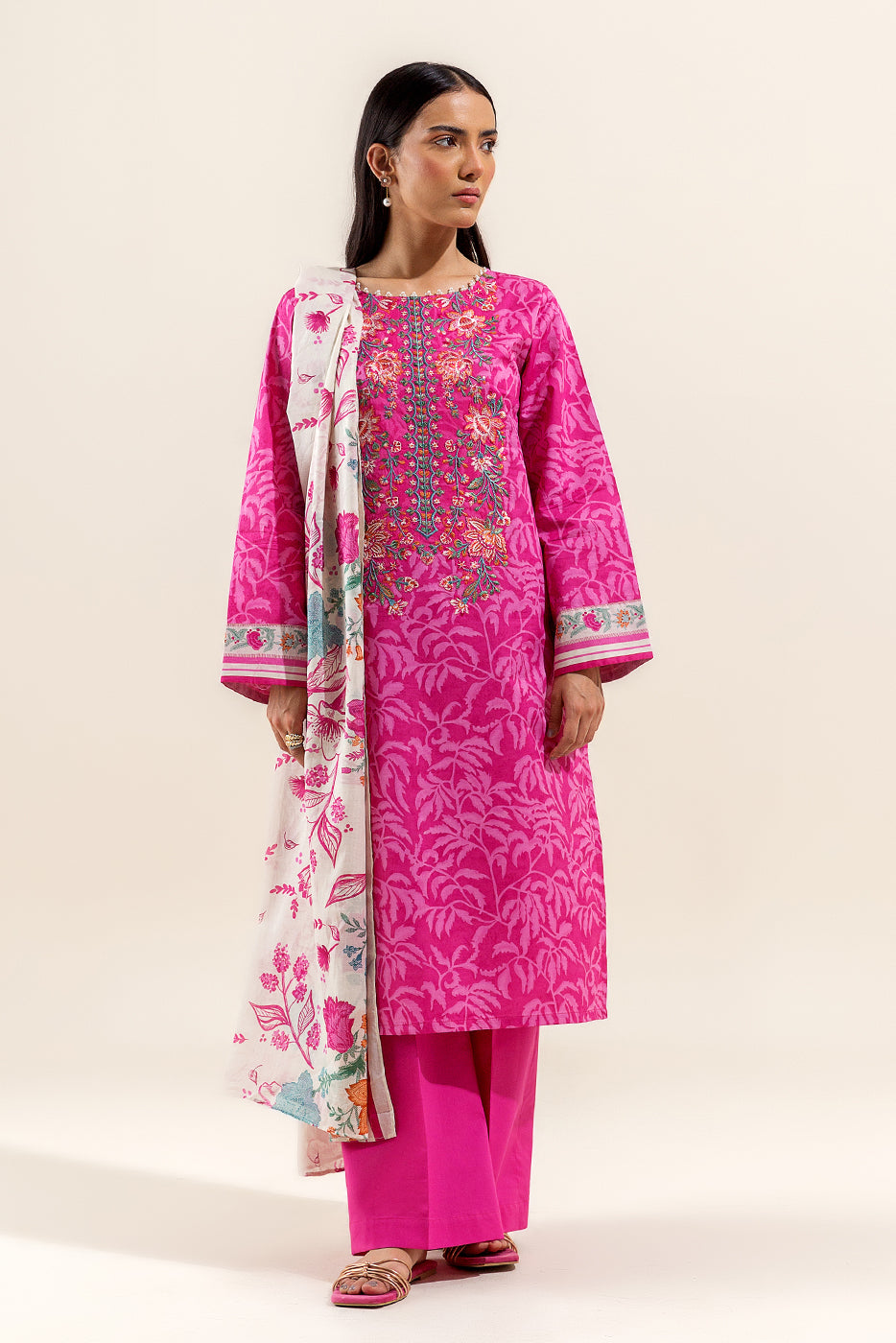 3 PIECE PRINTED LAWN SUIT-FLORA ROUGE (UNSTITCHED)