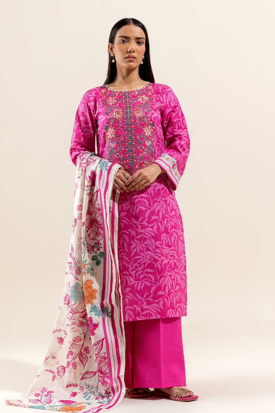 3 PIECE PRINTED LAWN SUIT-FLORA ROUGE (UNSTITCHED)