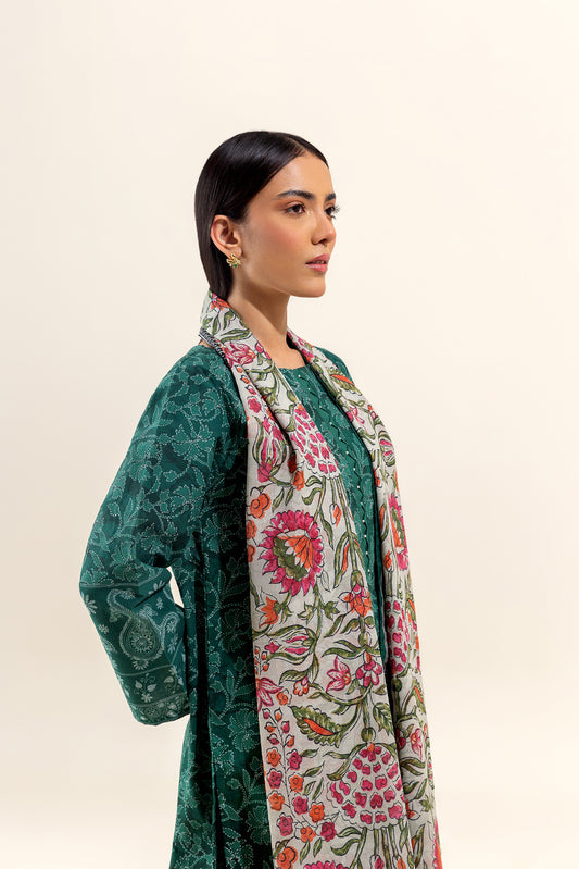 3 PIECE PRINTED LAWN SUIT-OPULENT GREEN (UNSTITCHED)