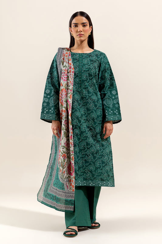 3 PIECE PRINTED LAWN SUIT-OPULENT GREEN (UNSTITCHED)