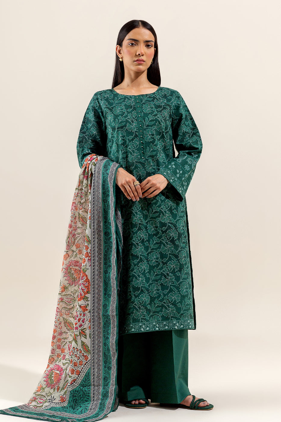 3 PIECE PRINTED LAWN SUIT-OPULENT GREEN (UNSTITCHED)