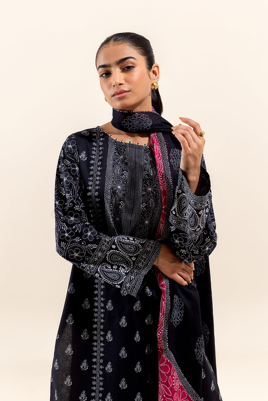 3 PIECE PRINTED LAWN SUIT-SABLE STONE (UNSTITCHED)