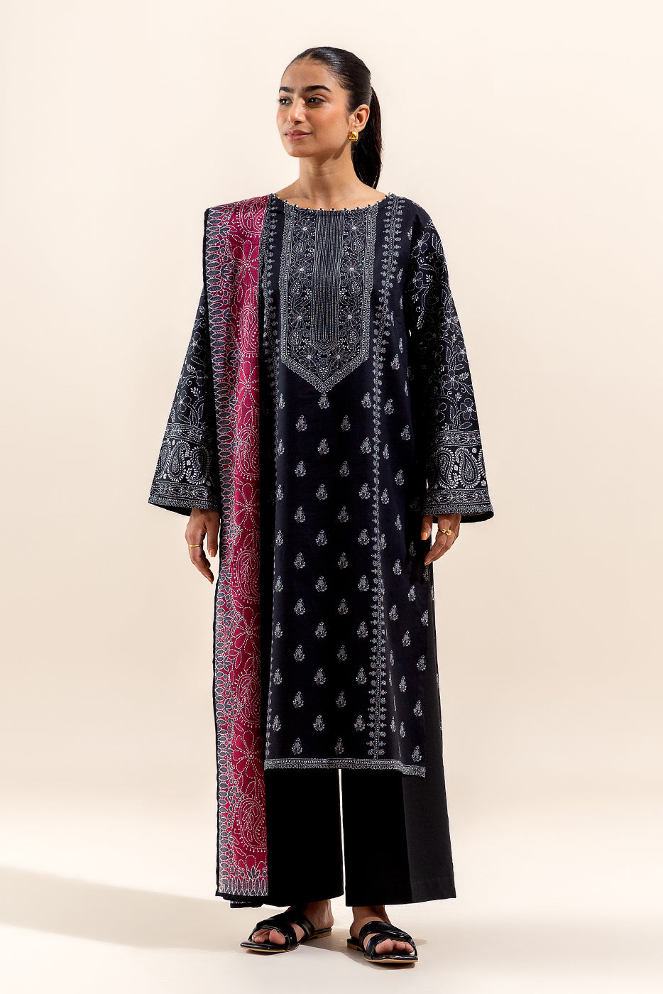 3 PIECE PRINTED LAWN SUIT-SABLE STONE (UNSTITCHED)