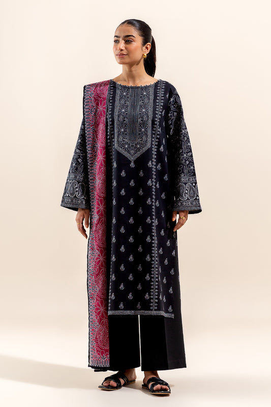 3 PIECE PRINTED LAWN SUIT-SABLE STONE (UNSTITCHED)