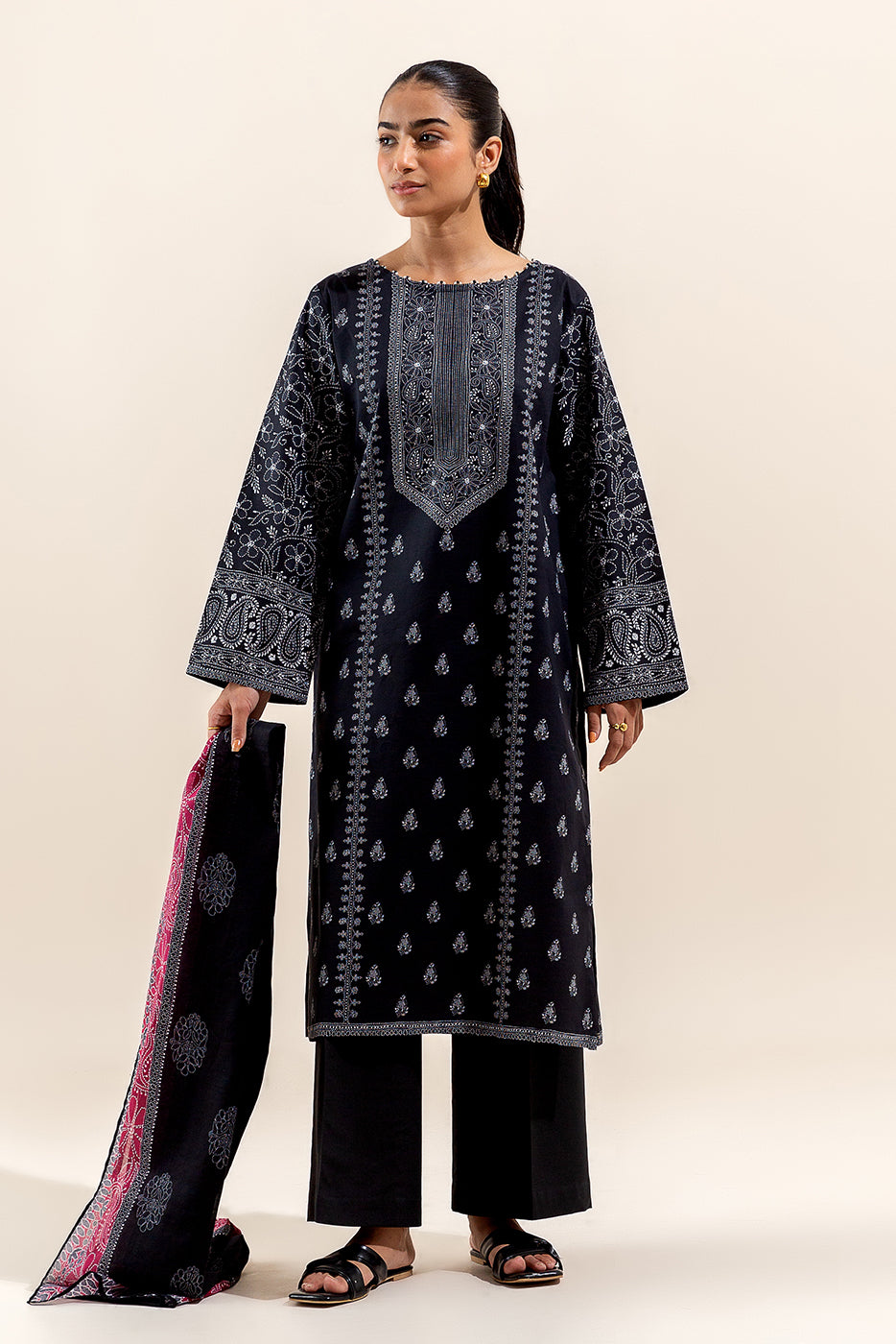 3 PIECE PRINTED LAWN SUIT-SABLE STONE (UNSTITCHED)