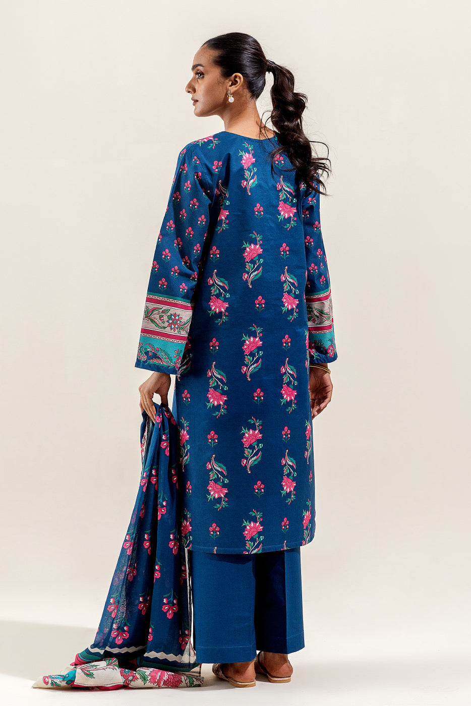 3 PIECE PRINTED SUIT-TEAL FLORA (UNSTITCHED)