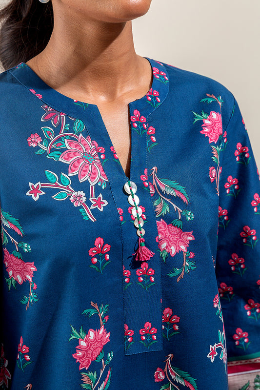 3 PIECE PRINTED SUIT-TEAL FLORA (UNSTITCHED)