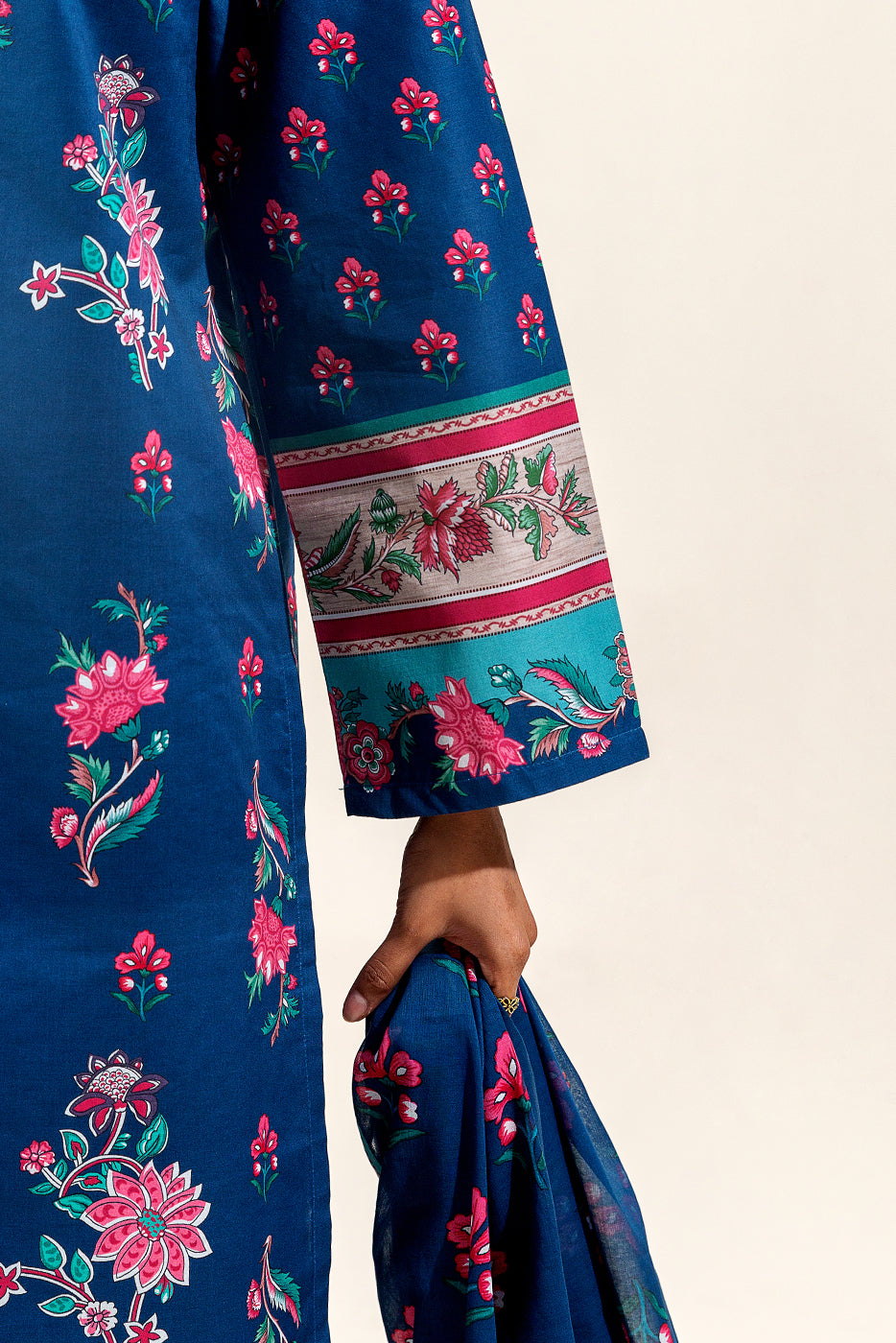 3 PIECE PRINTED SUIT-TEAL FLORA (UNSTITCHED)