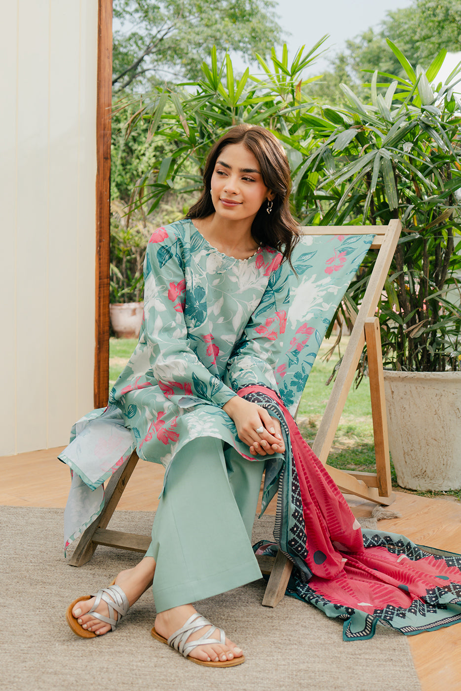 3 PIECE PRINTED LAWN SUIT-TENDER LEAF (UNSTITCHED)