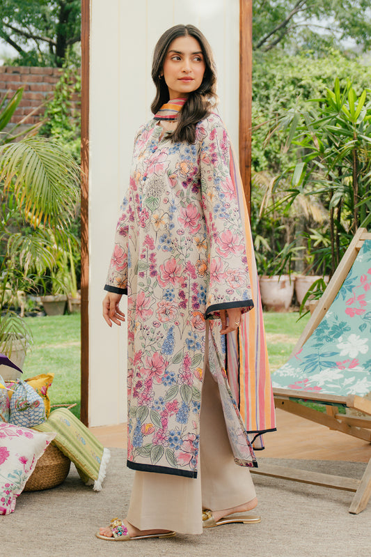 3 PIECE PRINTED LAWN SUIT-FLORET DUST (UNSTITCHED)