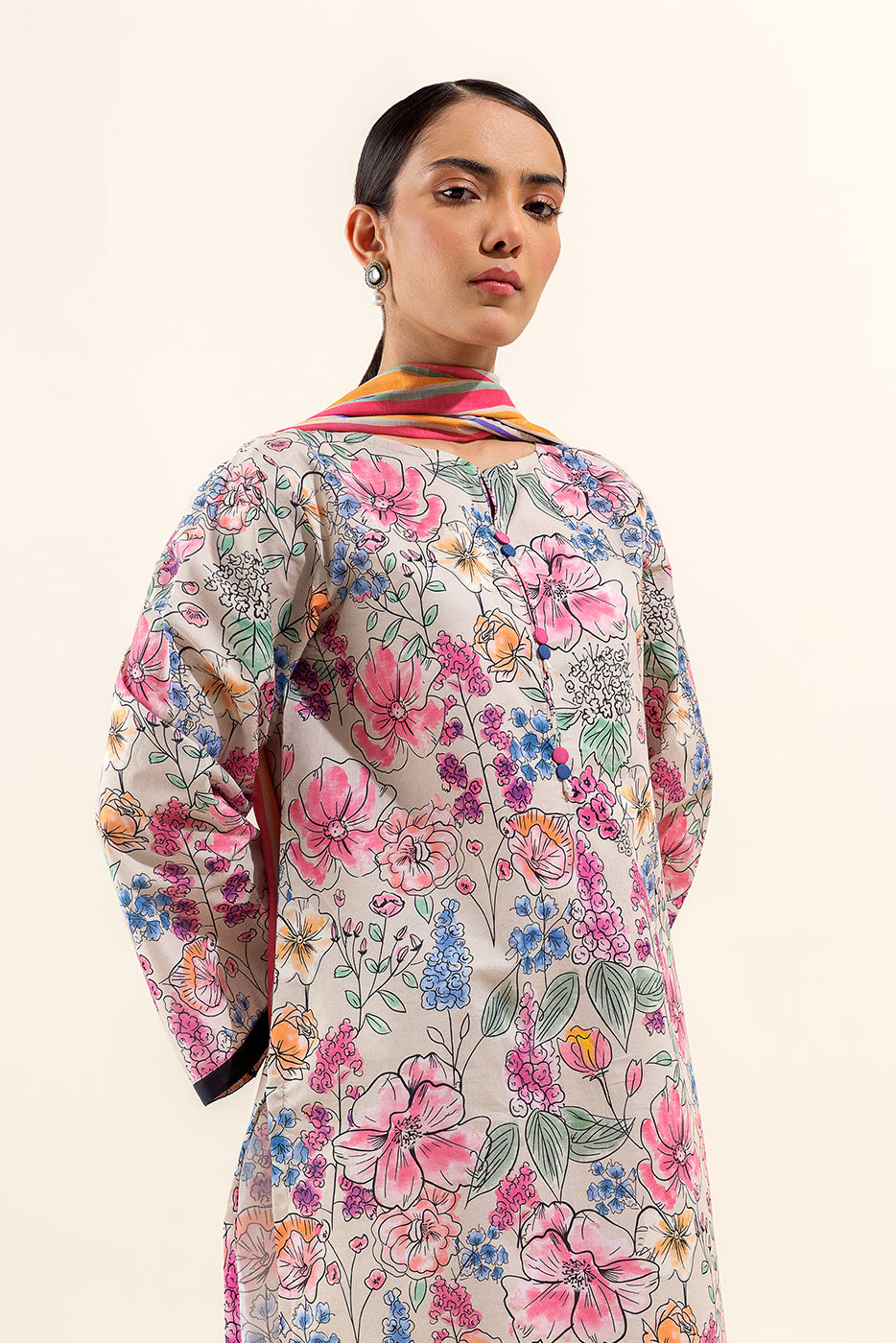 3 PIECE PRINTED LAWN SUIT-FLORET DUST (UNSTITCHED)