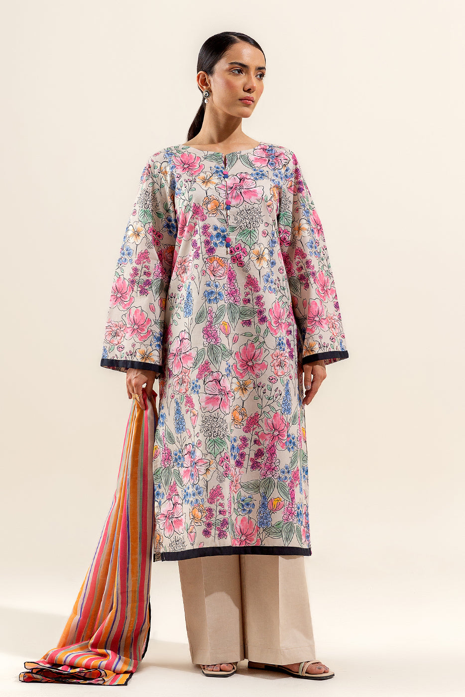 3 PIECE PRINTED LAWN SUIT-FLORET DUST (UNSTITCHED)