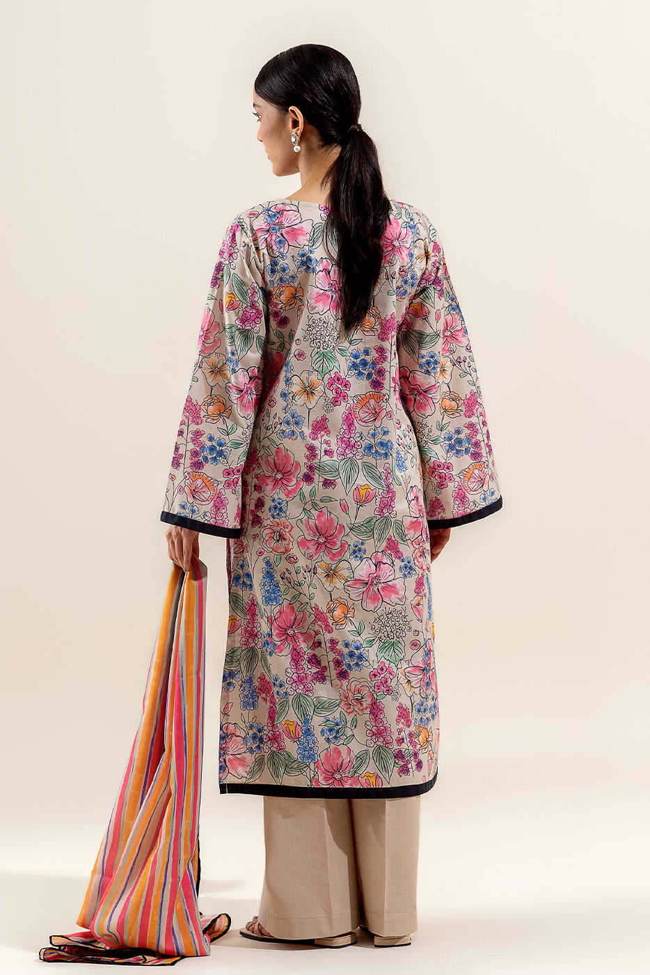 3 PIECE PRINTED LAWN SUIT-FLORET DUST (UNSTITCHED)