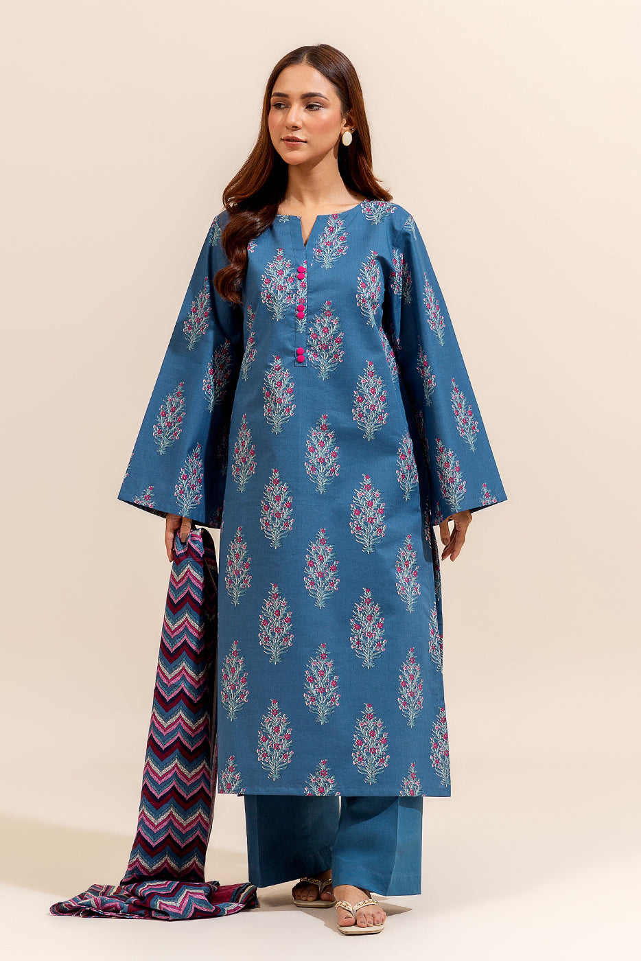 3 PIECE PRINTED LAWN SUIT-MARINE SERENITY (UNSTITCHED)