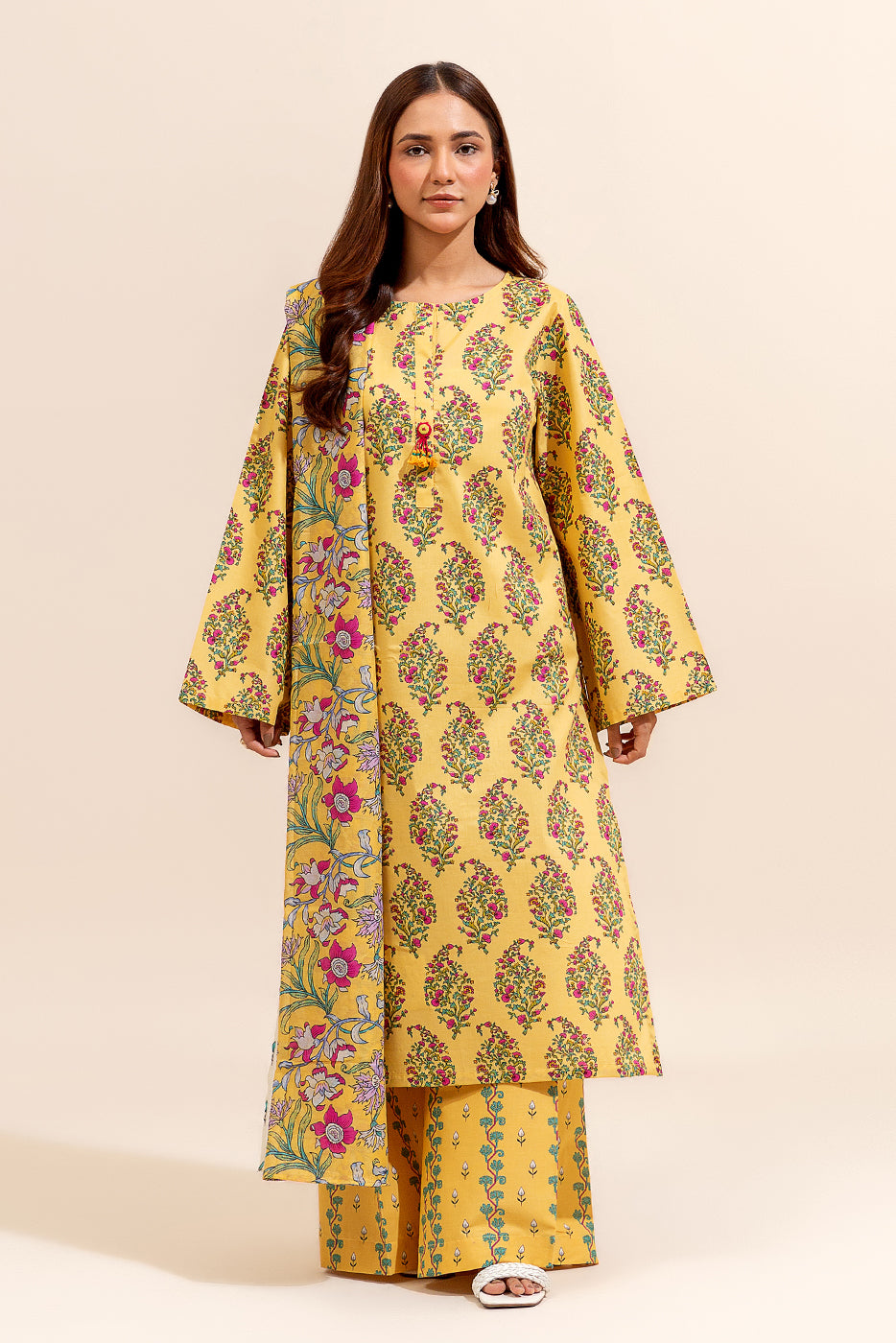 3 PIECE PRINTED LAWN SUIT-AMBER GLEAM (UNSTITCHED)