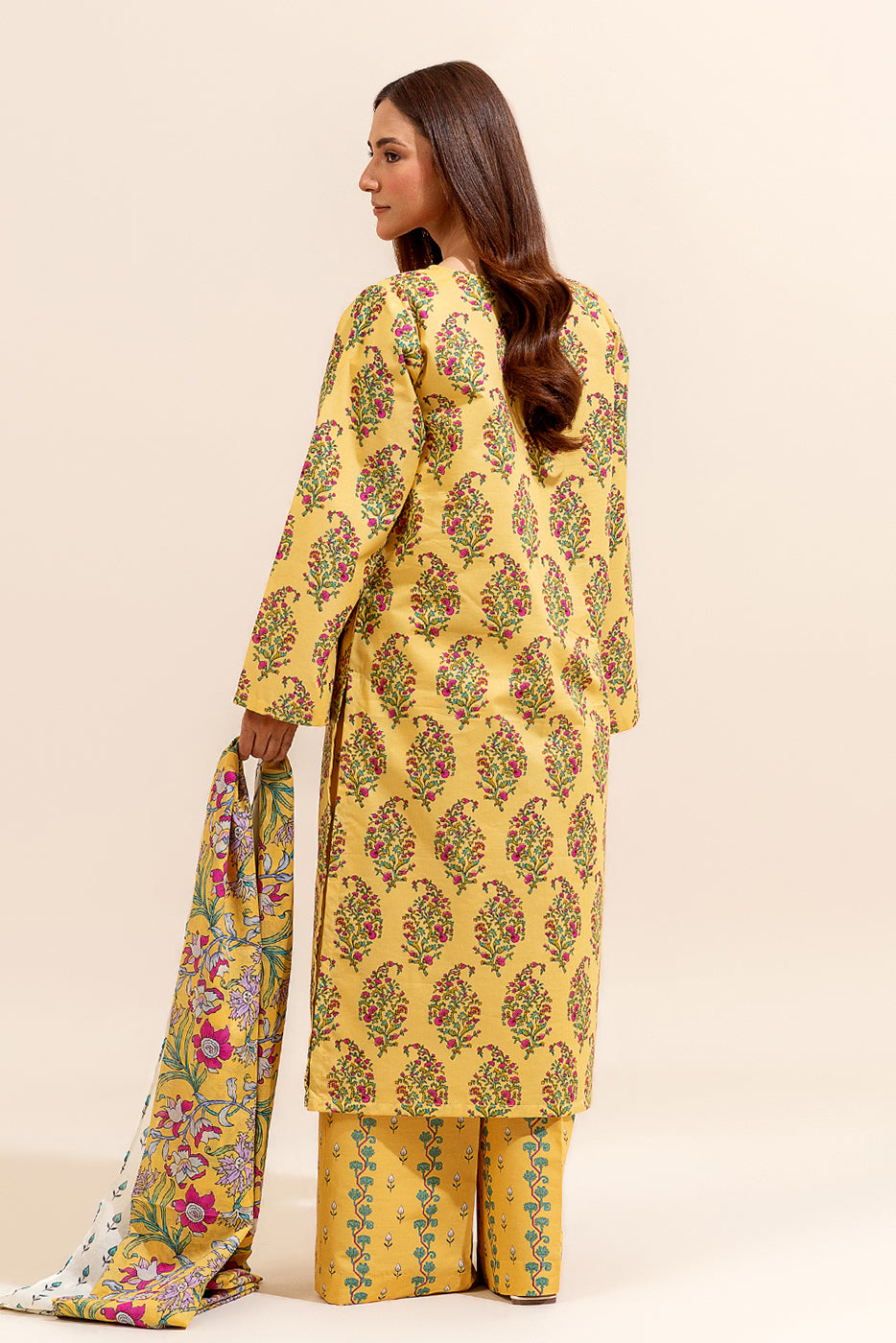 3 PIECE PRINTED LAWN SUIT-AMBER GLEAM (UNSTITCHED)