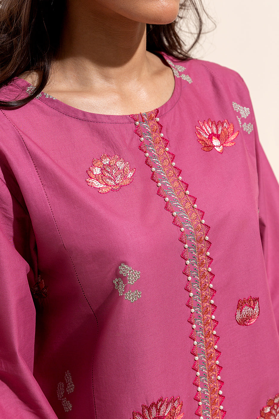 3 PIECE EMBROIDERED LAWN SUIT-LOTUS BLUSH (UNSTITCHED)