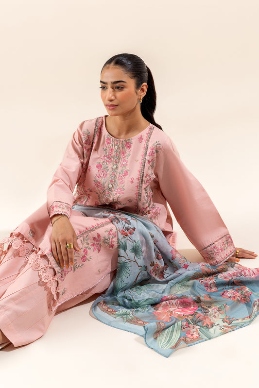 3 PIECE EMBROIDERED LAWN SUIT-PEACHY GLOW (UNSTITCHED)