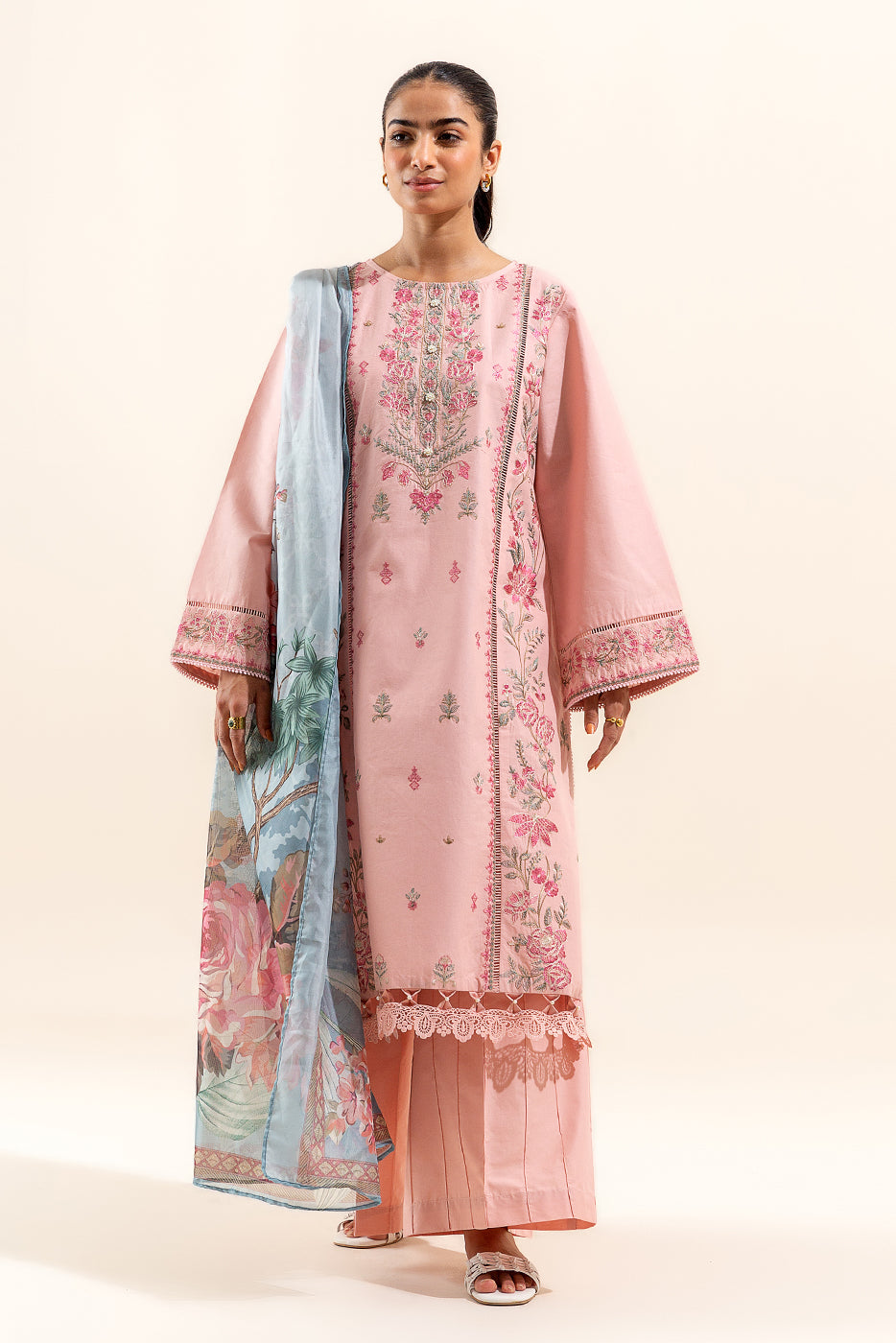 3 PIECE EMBROIDERED LAWN SUIT-PEACHY GLOW (UNSTITCHED)
