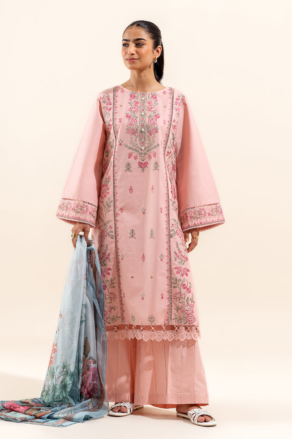 3 PIECE EMBROIDERED LAWN SUIT-PEACHY GLOW (UNSTITCHED)