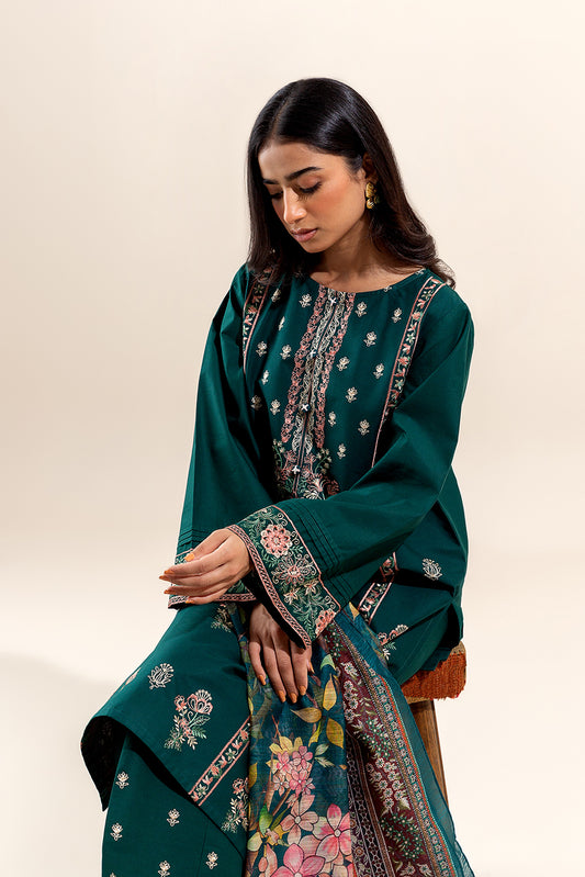 3 PIECE EMBROIDERED LAWN SUIT-OPULENT RUST (UNSTITCHED)