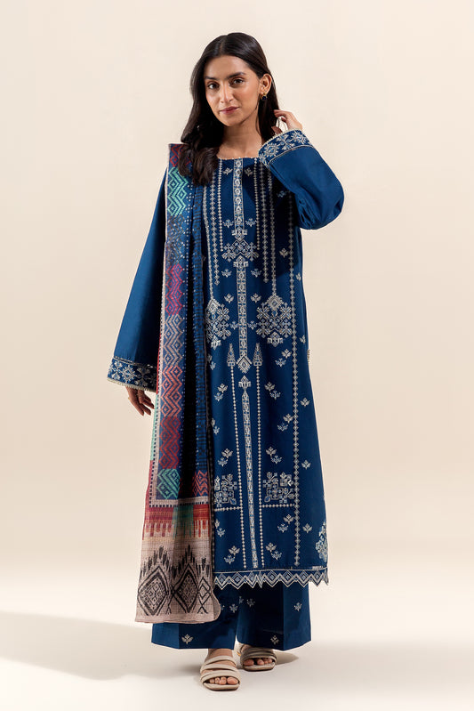 3 PIECE EMBROIDERED LAWN SUIT-ORIENTAL AZURE (UNSTITCHED)