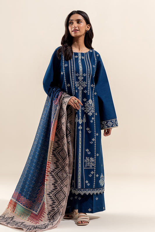 3 PIECE EMBROIDERED LAWN SUIT-ORIENTAL AZURE (UNSTITCHED)