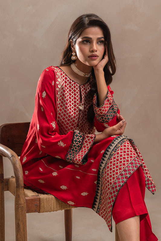 2 PIECE EMBROIDERED SILK SUIT (LUXURY-PRET)