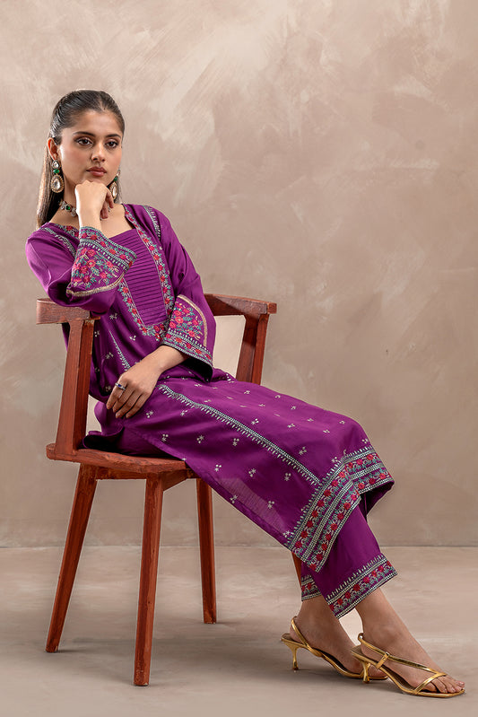 2 PIECE EMBROIDERED SILK SUIT (LUXURY-PRET)