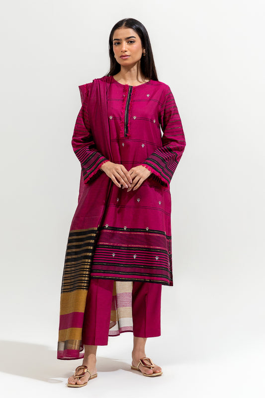 3 PIECE EMBROIDERED YARN DYED SUIT (LUXURY-PRET)