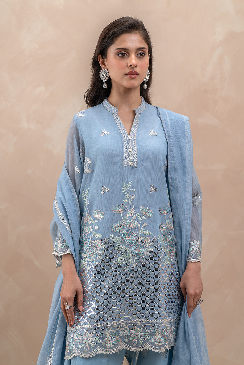 3 PIECE EMBROIDERED KHADDI NET SUIT (LUXURY-PRET)